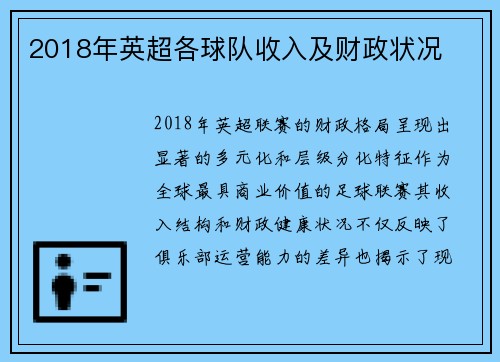 2018年英超各球队收入及财政状况