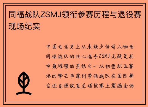 同福战队ZSMJ领衔参赛历程与退役赛现场纪实